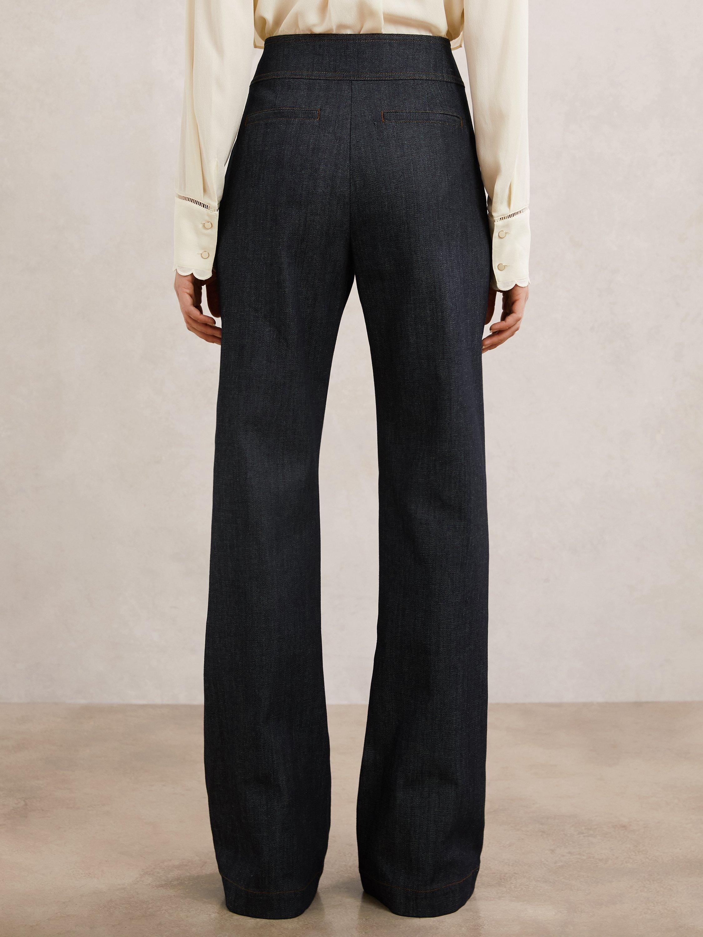 Product image 2 of 5, which shows Reiss Skylar Button Detail Flared Jeans, Dark Blue, 6R