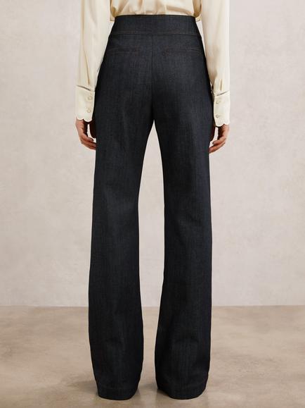 Reiss Skylar Button Detail Flared Jeans, Dark Blue - view 2, Dark Blue