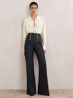 Reiss Petite Skylar Button Detail Flared Jeans, Dark Blue, Dark Blue