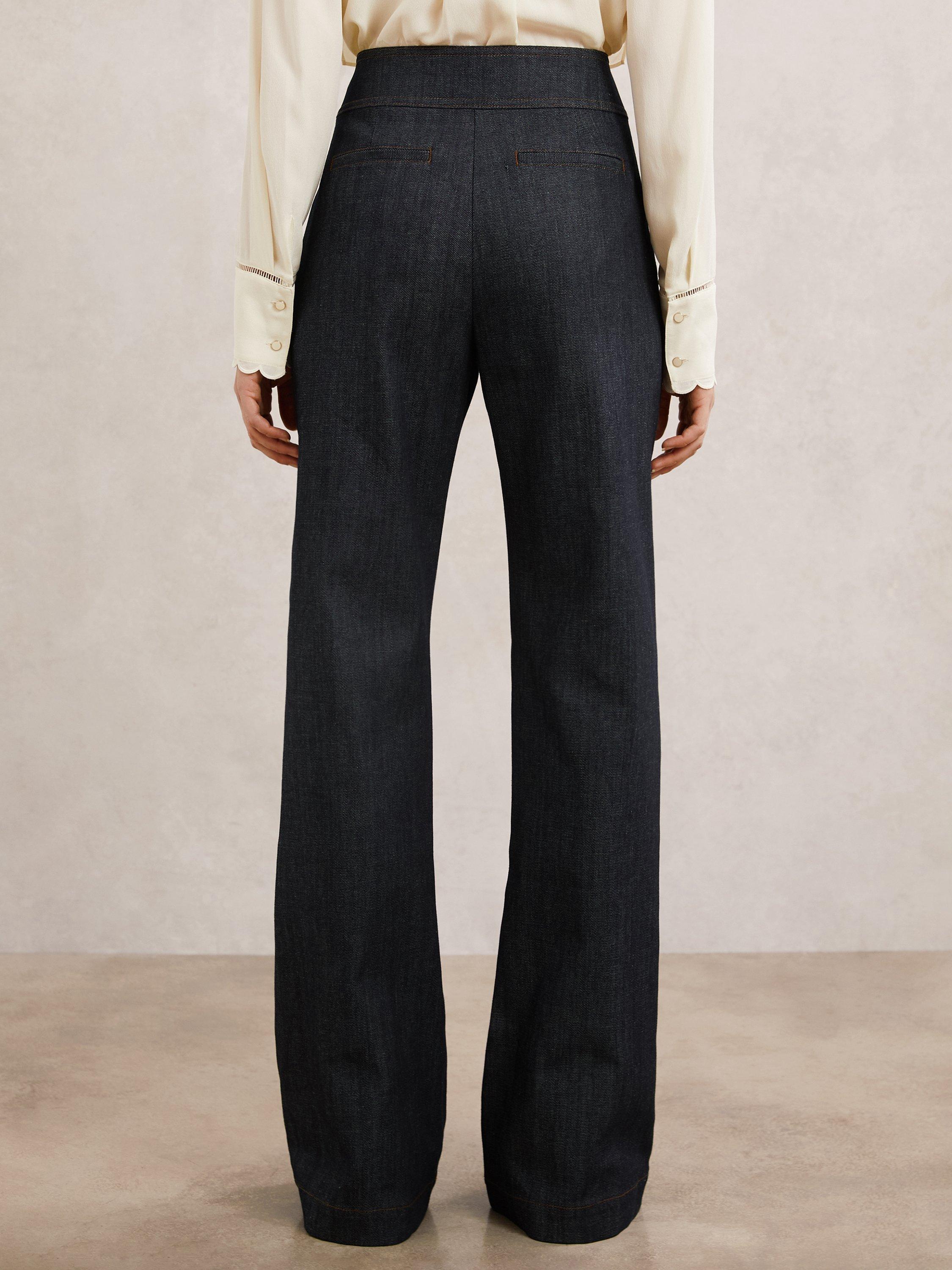 Product image 2 of 5, which shows Reiss Petite Skylar Button Detail Flared Jeans, Dark Blue, 6Pt