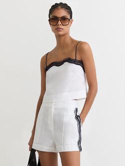 Reiss Felicity Side Stripe Pure Linen Shorts, Ivory/Navy, Ivory/Navy