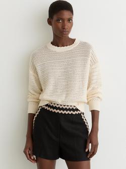 Reiss Mila Ric Rac Trim Pure Linen Shorts, Black, Black