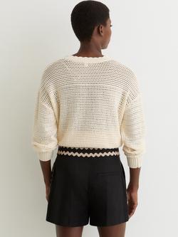 Reiss Mila Ric Rac Trim Pure Linen Shorts, Black - view 2, Black