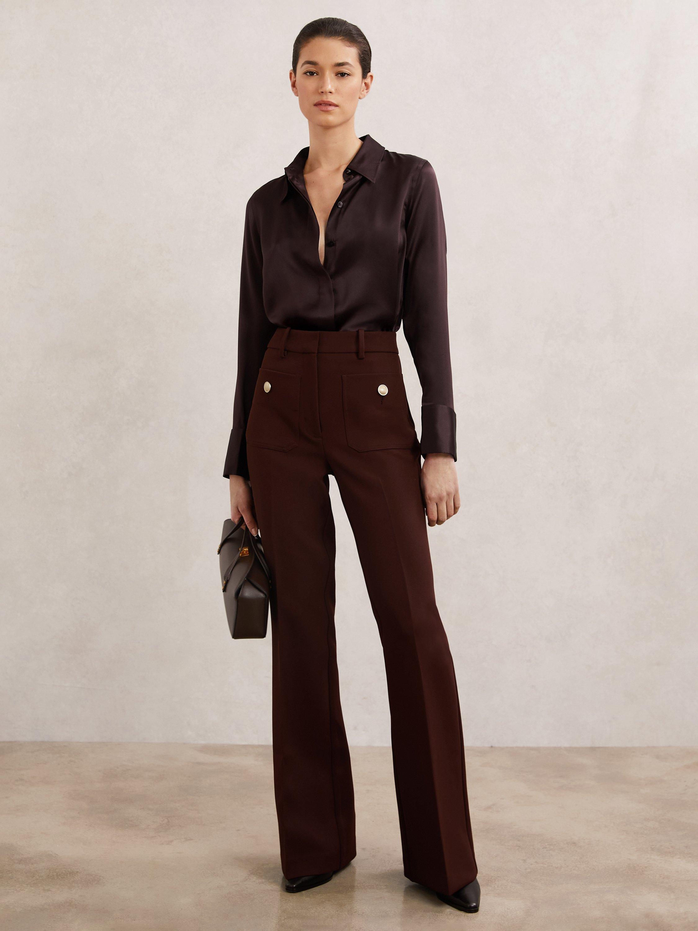 Product image 1 of 5, which shows Reiss Ameira Pure Silk Top, Burgundy, 6