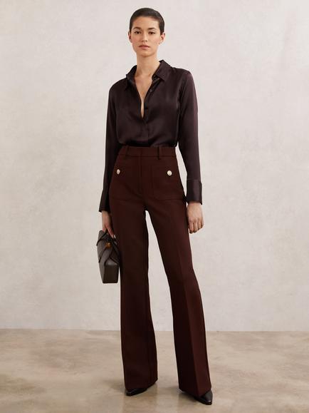 Reiss Ameira Pure Silk Top, Burgundy, Burgundy
