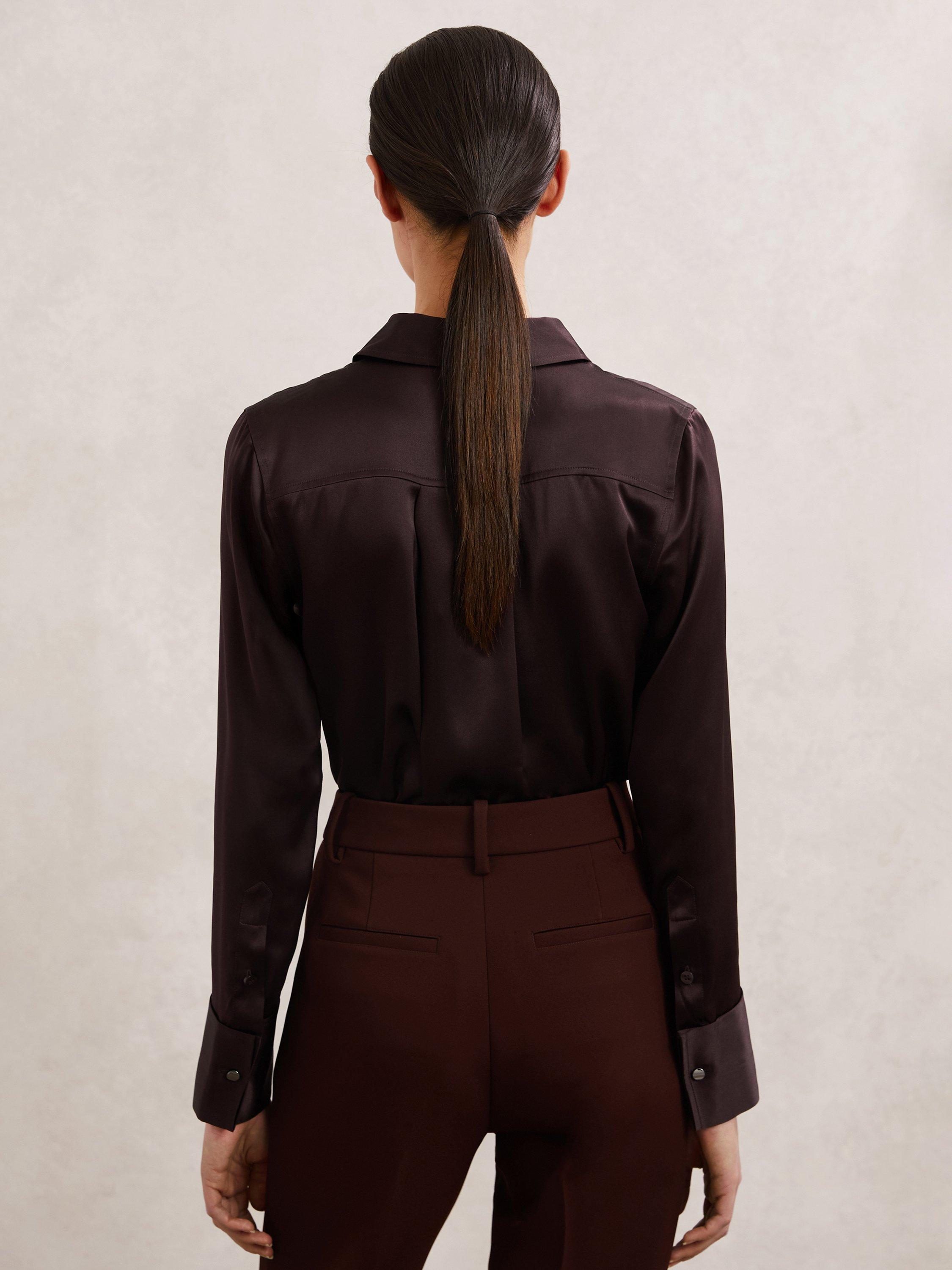 Product image 2 of 5, which shows Reiss Ameira Pure Silk Top, Burgundy, 6