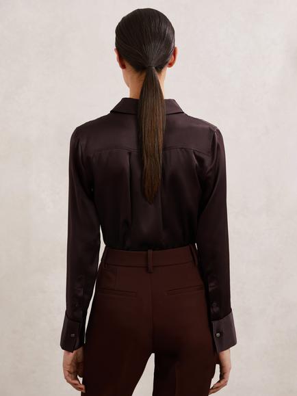 Reiss Ameira Pure Silk Top, Burgundy - view 2, Burgundy
