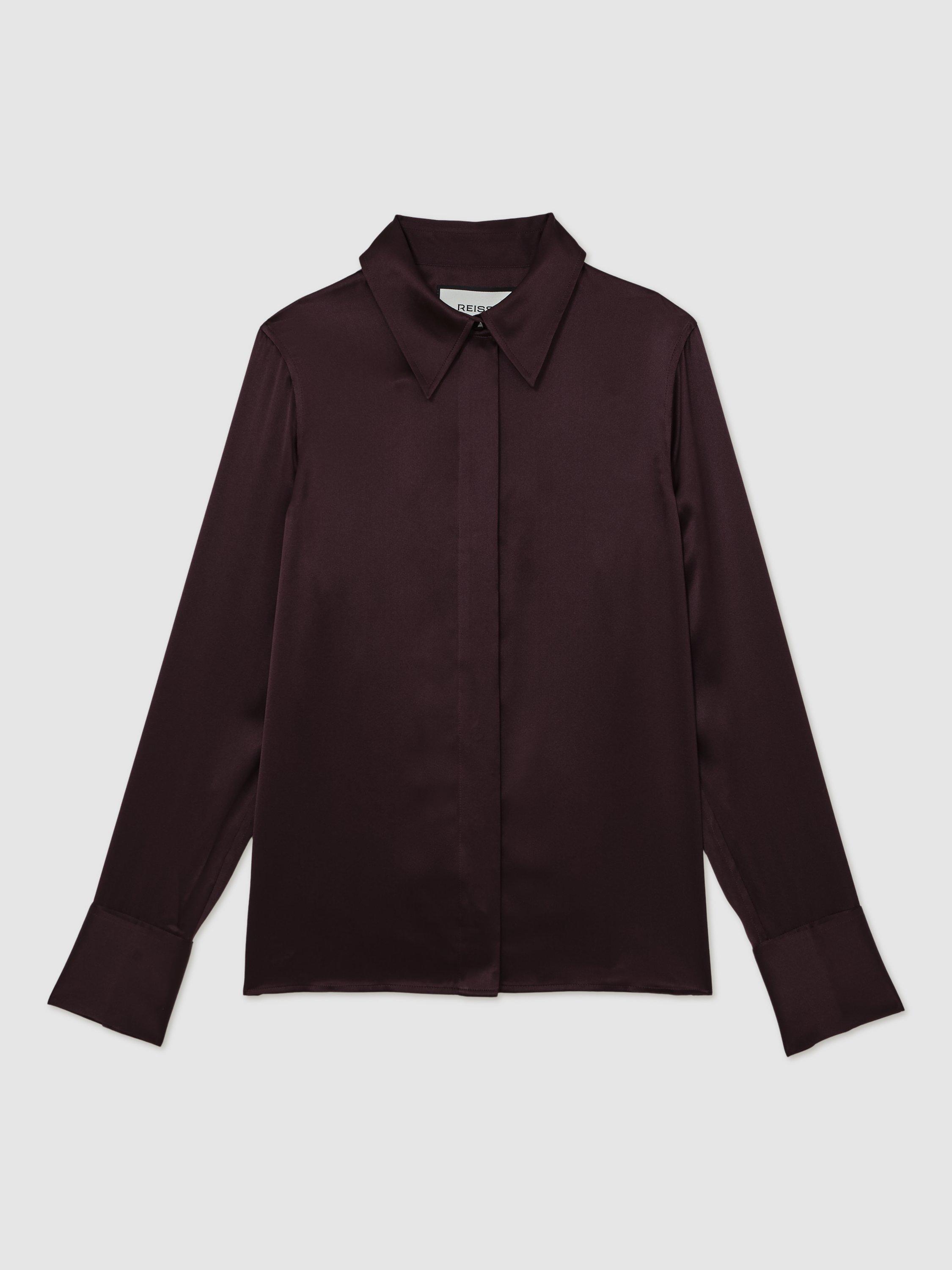 Product image 3 of 5, which shows Reiss Ameira Pure Silk Top, Burgundy, 6