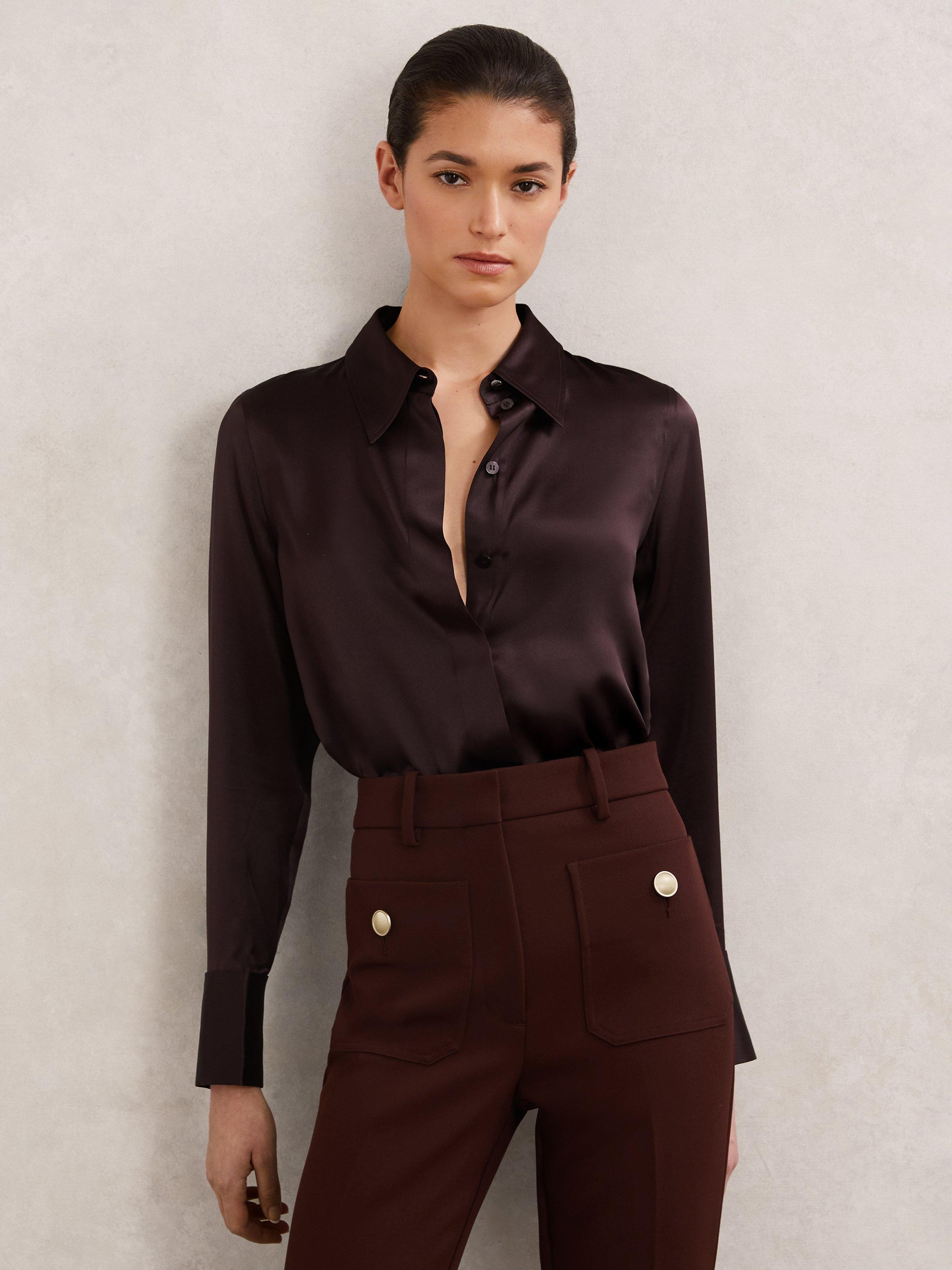 Product image 4 of 5, which shows Reiss Ameira Pure Silk Top, Burgundy, 6