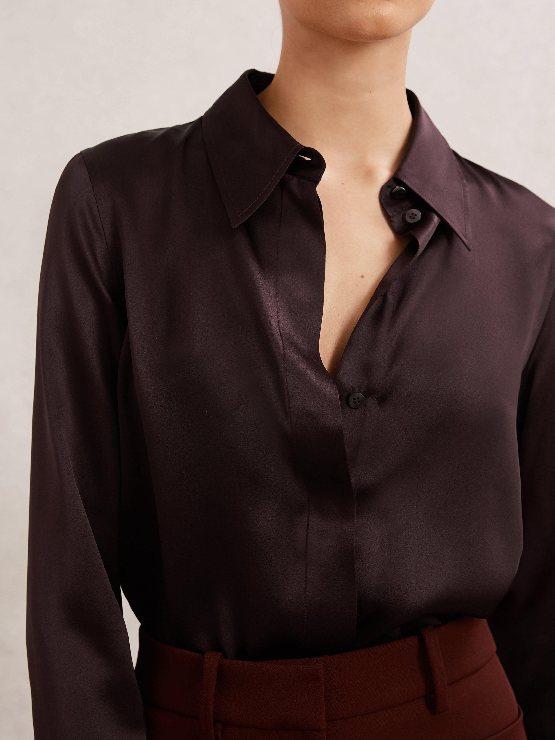 Product image 5 of 5, which shows Reiss Ameira Pure Silk Top, Burgundy, 6