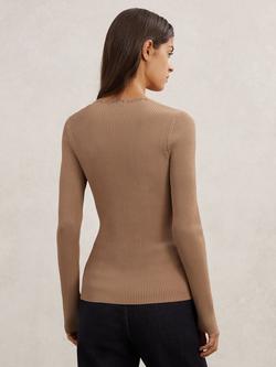 Reiss Lara Ribbed Crochet Trim Top, Taupe - view 2, Taupe