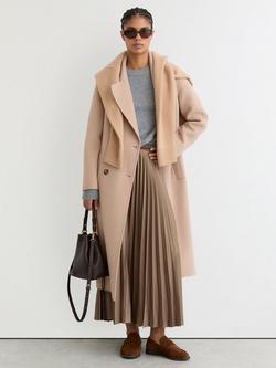 Reiss Seren Pleated Satin Skirt, Mocha Brown, Mocha Brown