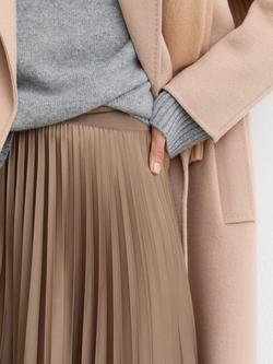 Reiss Seren Pleated Satin Skirt, Mocha Brown - view 2, Mocha Brown