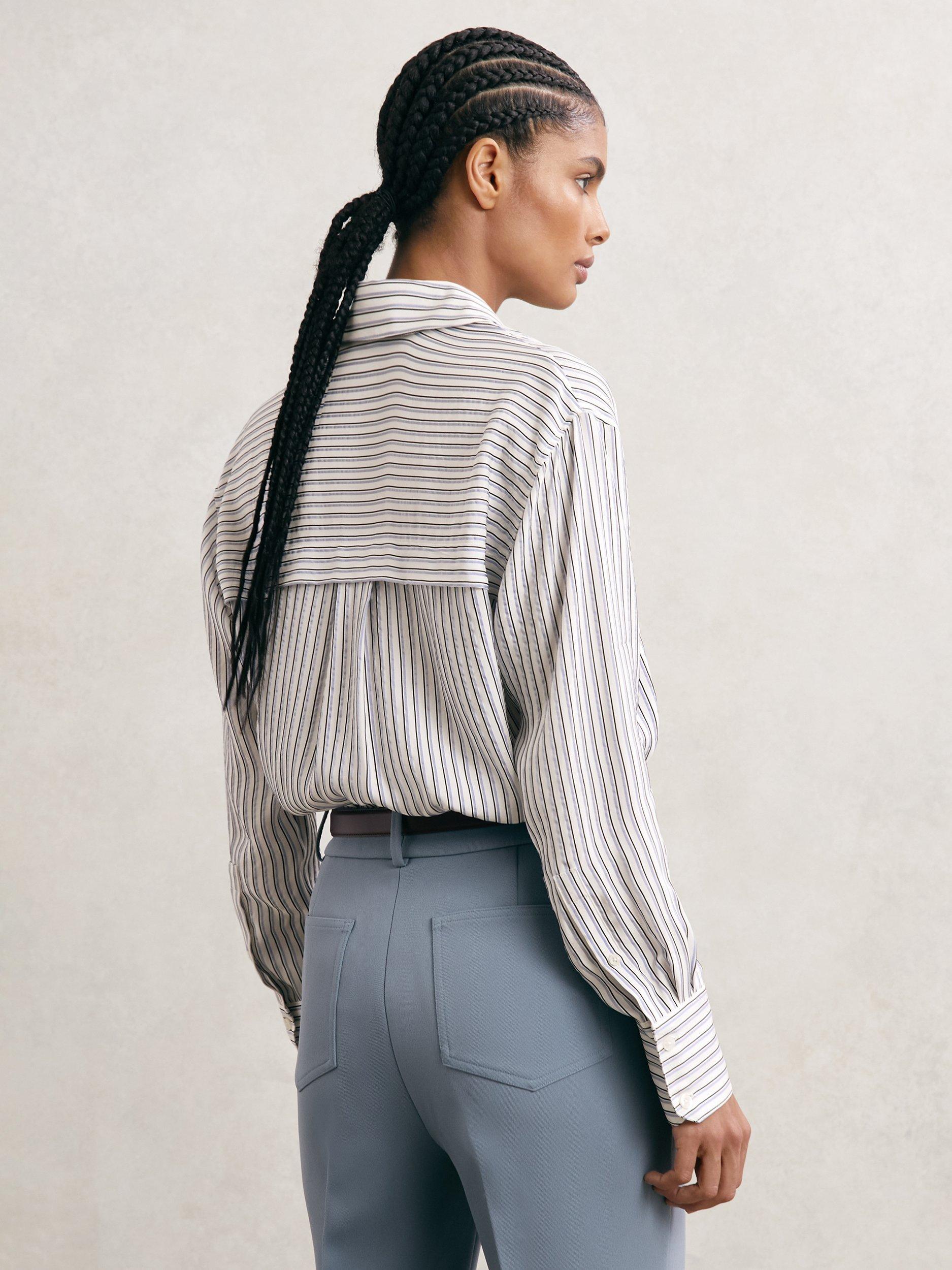 Product image 2 of 5, which shows Reiss Annika Stripe Shirt, Blue/Ivory, 6