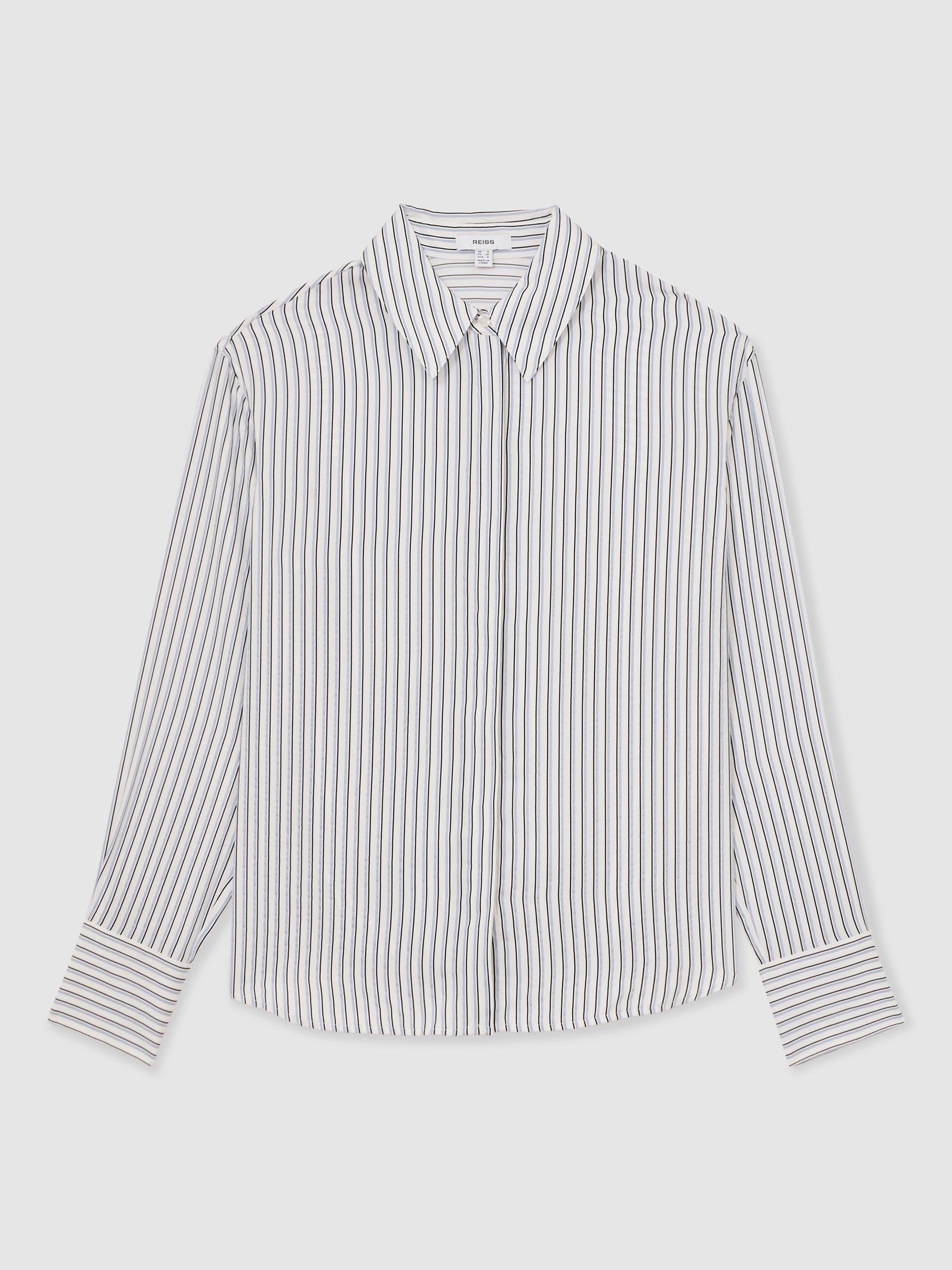 Product image 3 of 5, which shows Reiss Annika Stripe Shirt, Blue/Ivory, 6