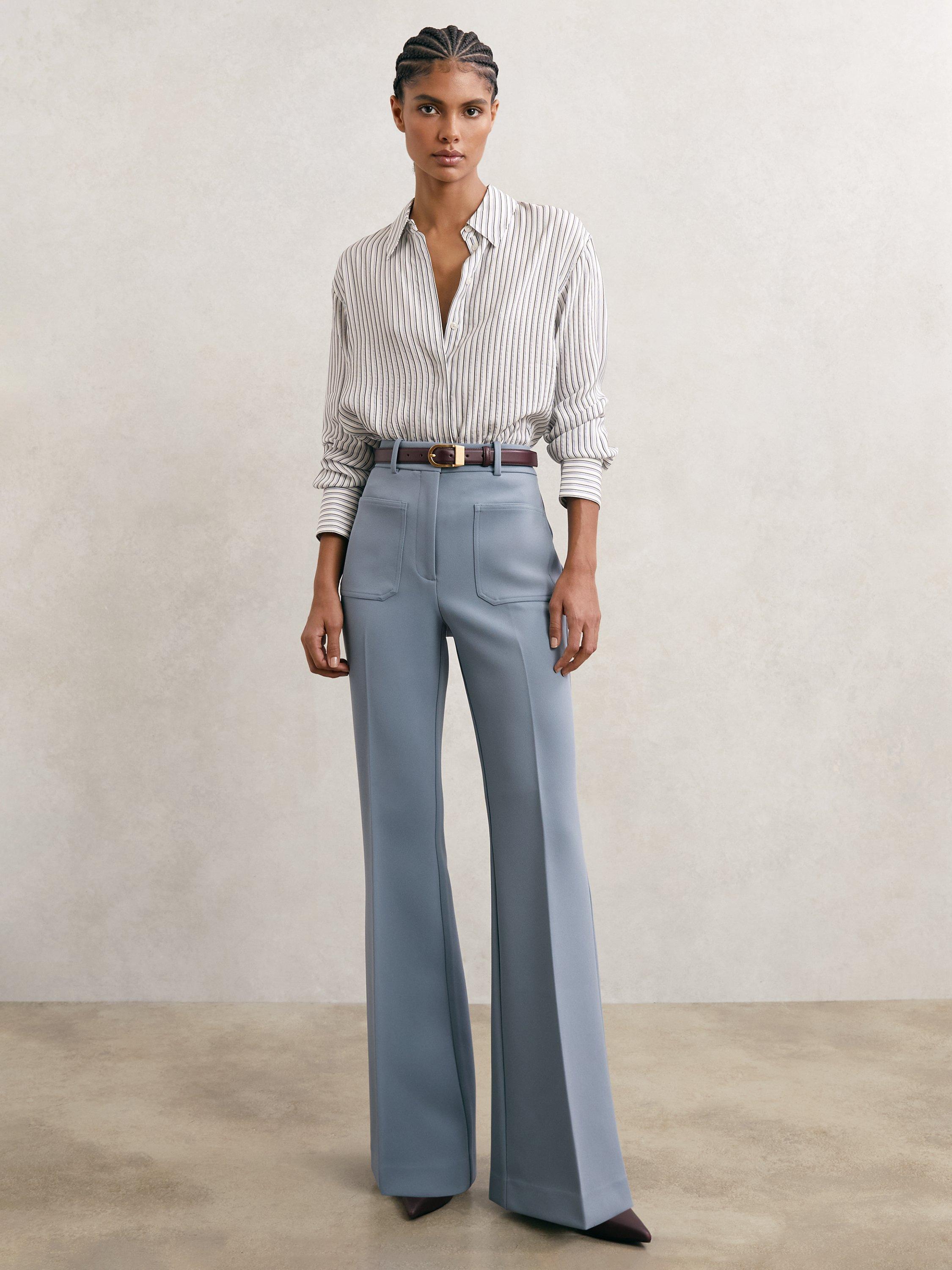 Product image 4 of 5, which shows Reiss Annika Stripe Shirt, Blue/Ivory, 6