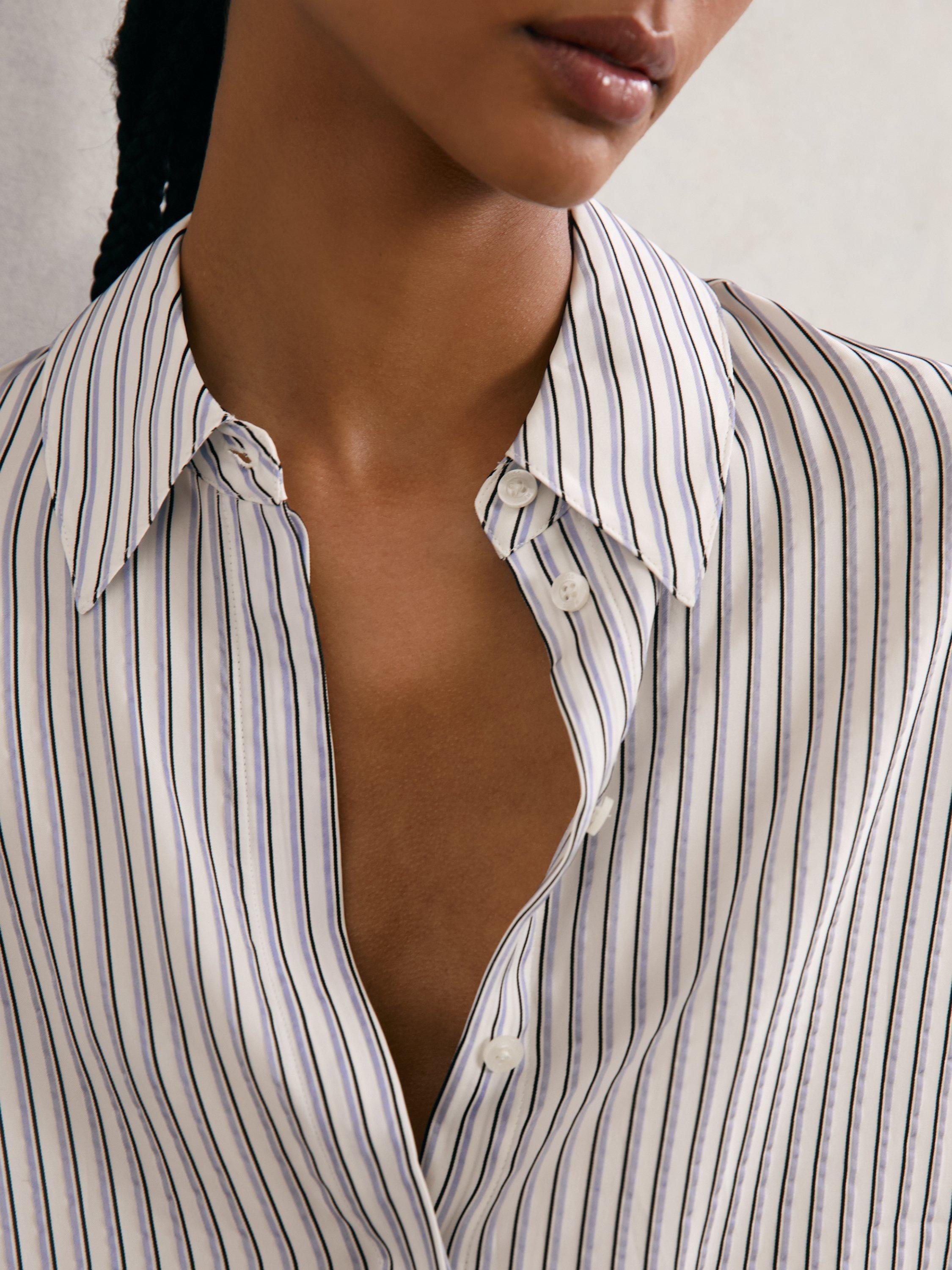 Product image 5 of 5, which shows Reiss Annika Stripe Shirt, Blue/Ivory, 6
