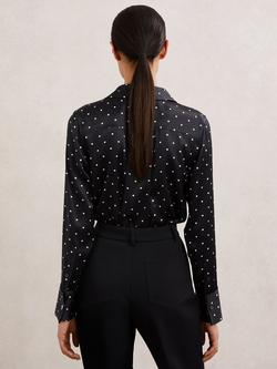 Reiss Ameira Polka Dot Pure Silk Shirt, Navy/Ivory - view 2, Navy/Ivory