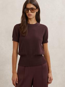 Reiss Anita Knit Crew Neck Top, Burgundy