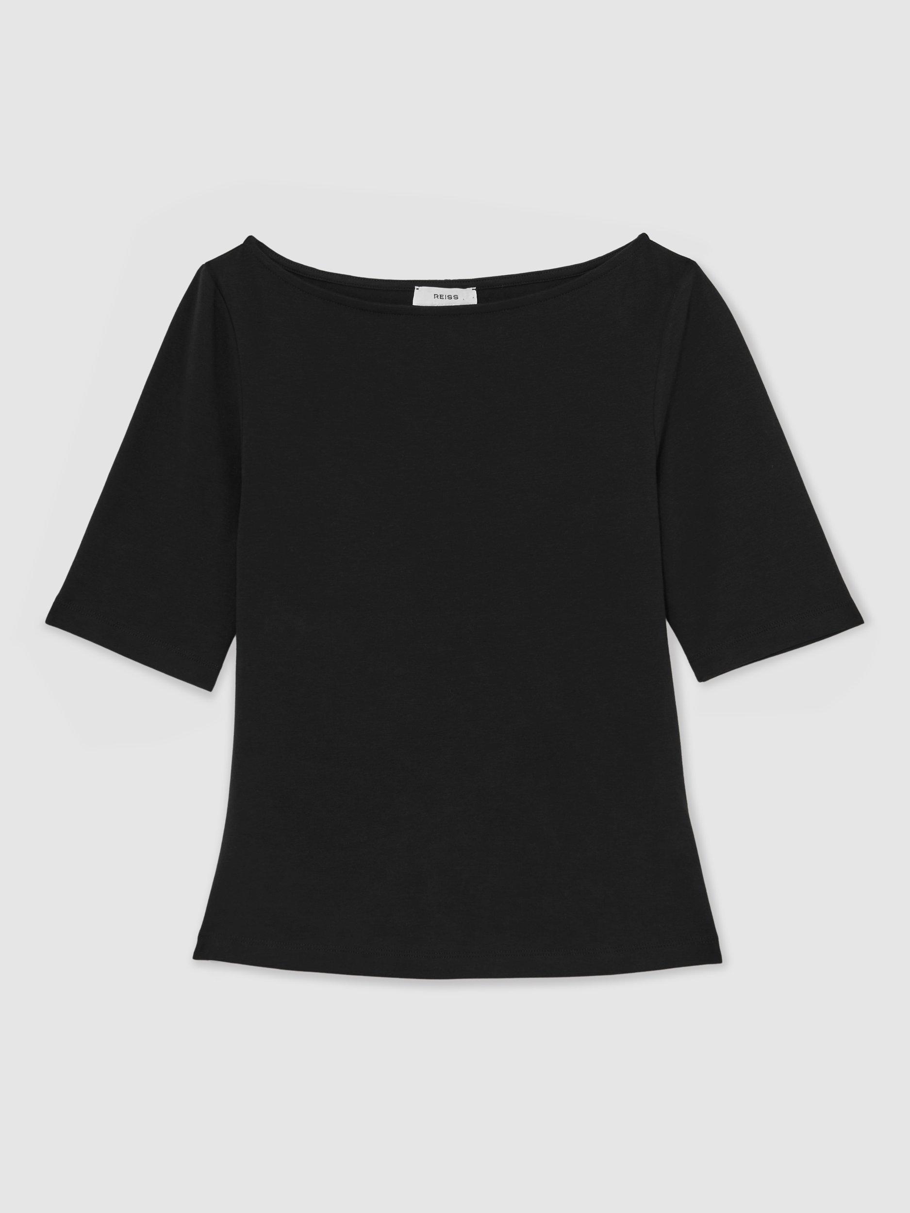 Product image 3 of 5, which shows Reiss Ellie Slash Neck Top, Black, XS