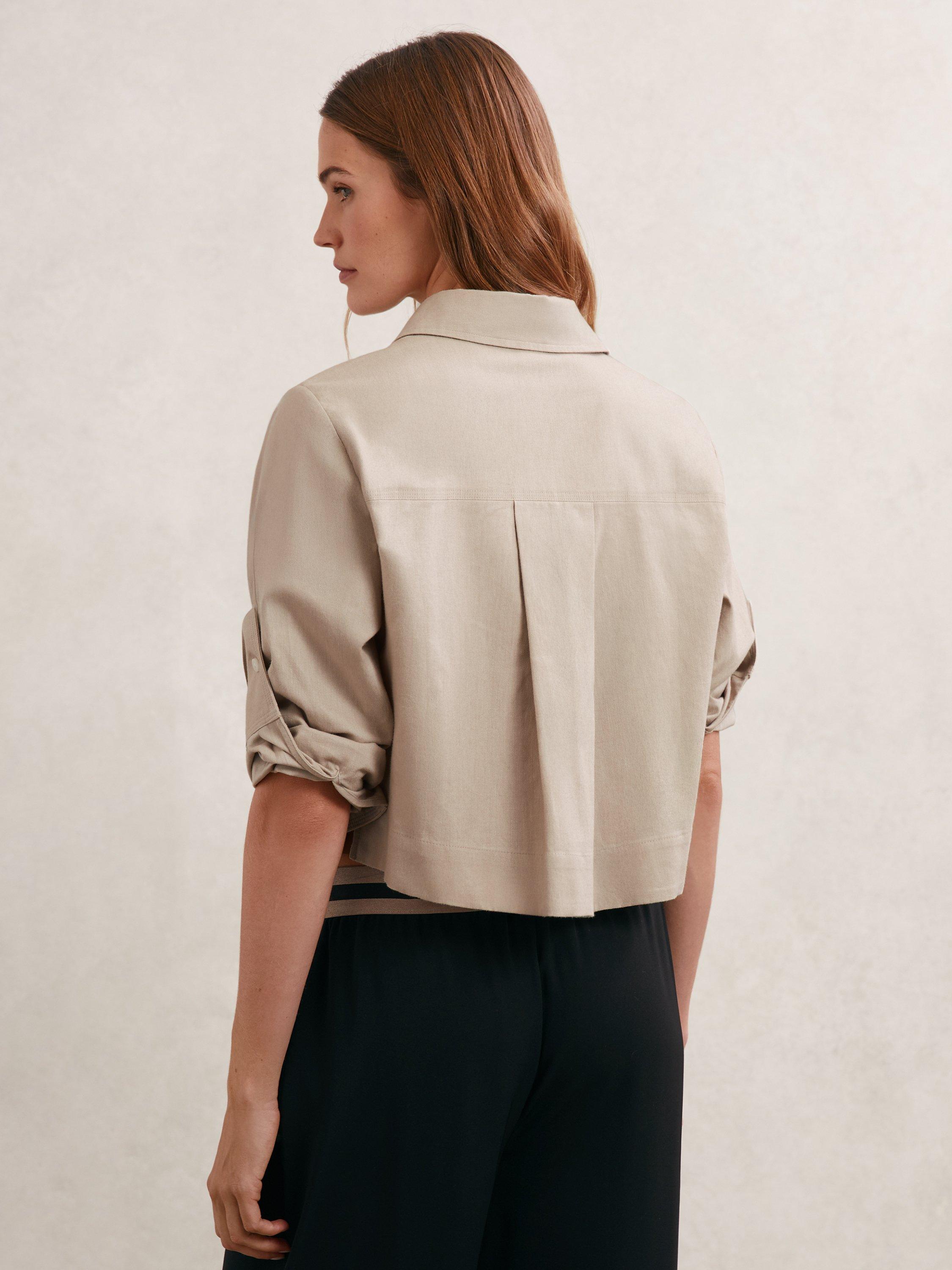 Product image 2 of 5, which shows Reiss Caylan Cropped Shirt, Neutral, 6