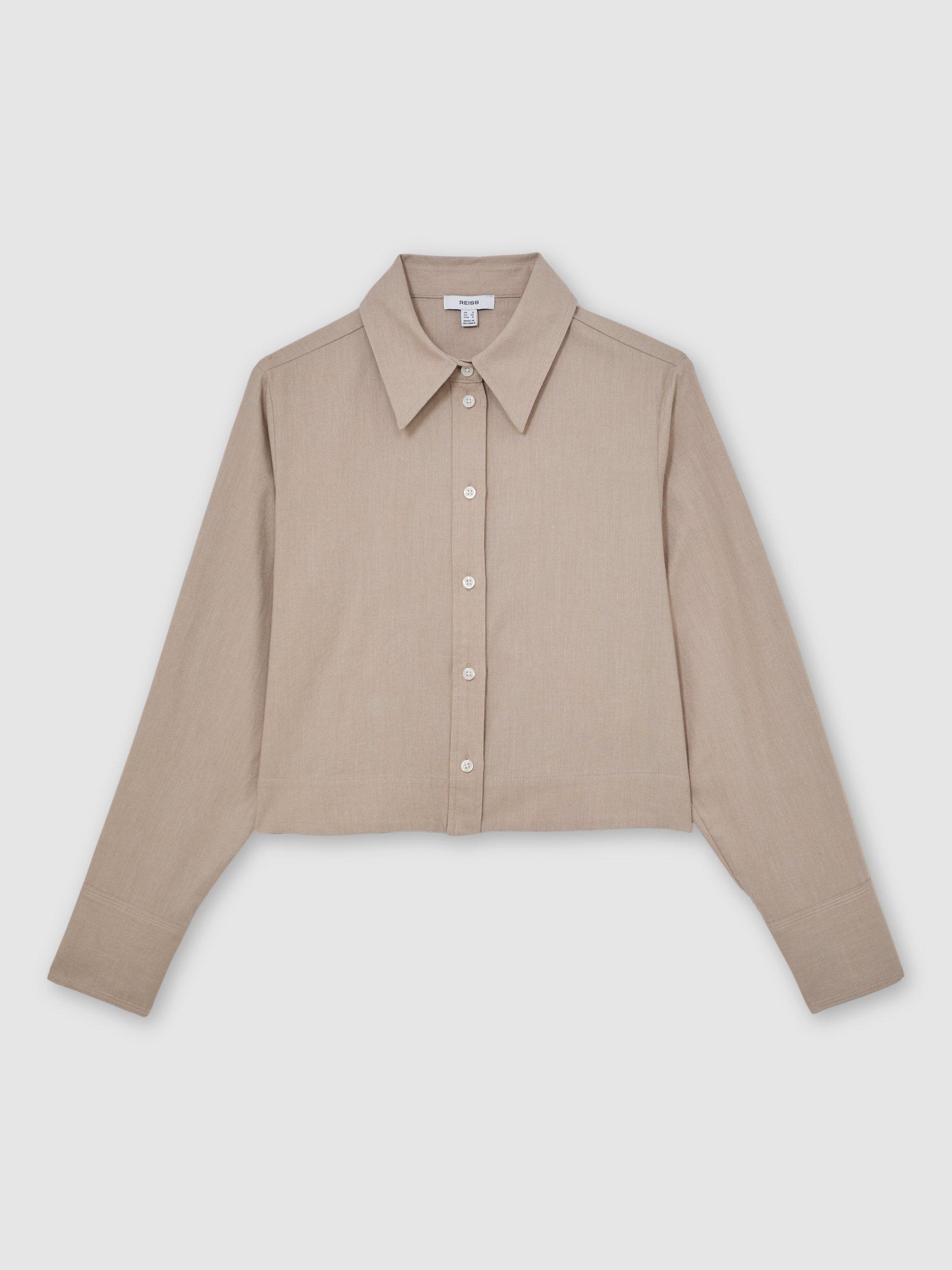 Product image 3 of 5, which shows Reiss Caylan Cropped Shirt, Neutral, 6