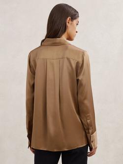 Reiss Ameira Pure Satin Silk Shirt, Camel - view 2, Camel