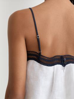 Reiss Felicity Contrast Trim Pure Linen Top, Ivory/Navy - view 2, Ivory/Navy