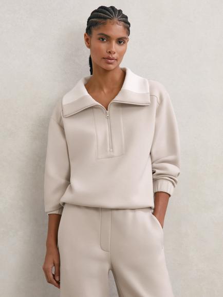Reiss Laney Zip Neck Sweatshirt, Stone Neutral