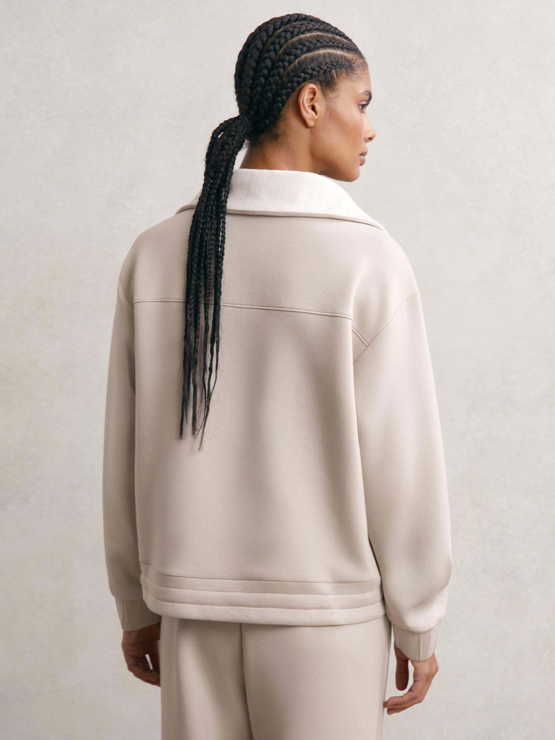 Product image 2 of 5, which shows Reiss Laney Zip Neck Sweatshirt, Stone Neutral, XS