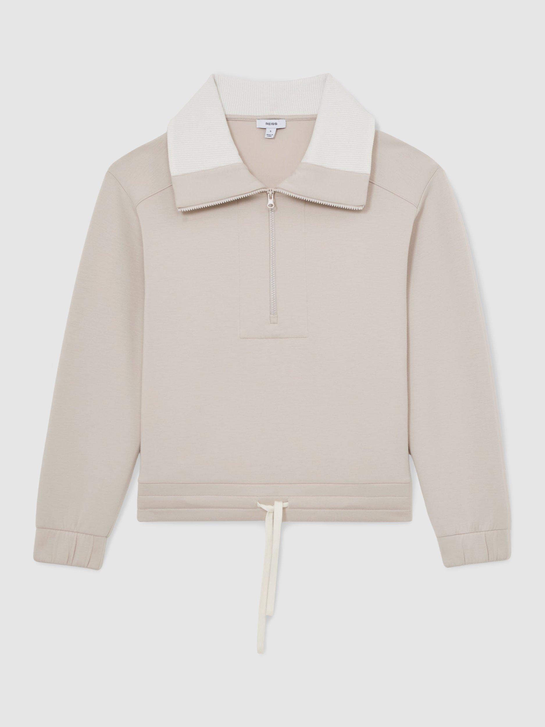 Product image 4 of 5, which shows Reiss Laney Zip Neck Sweatshirt, Stone Neutral, XS