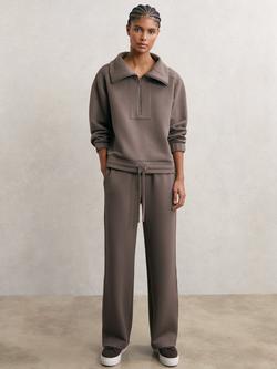 Reiss Laney Zip Neck Sweatshirt, Taupe Brown