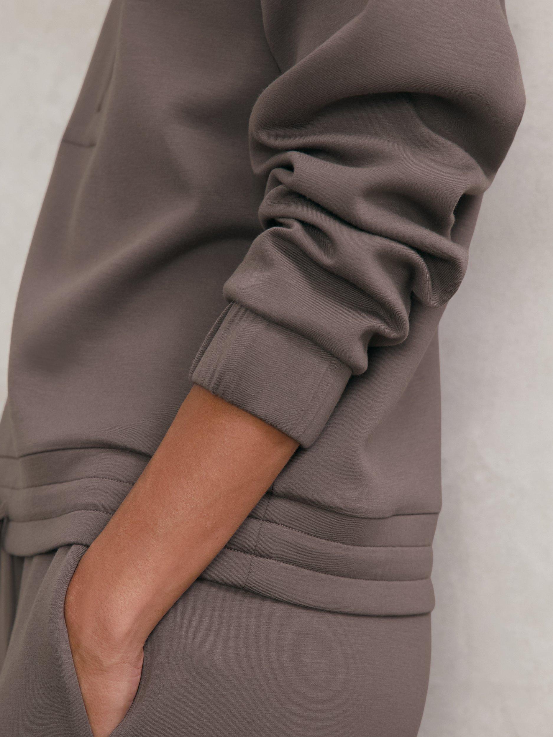 Product image 5 of 5, which shows Reiss Laney Zip Neck Sweatshirt, Taupe Brown, XS