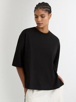 Reiss Lara Rib Neck Detail T-Shirt, Black