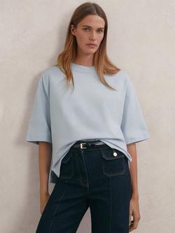 Reiss Lara Rib Neck Detail T-Shirt, Blue, Blue