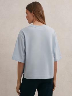 Reiss Lara Rib Neck Detail T-Shirt, Blue - view 2, Blue