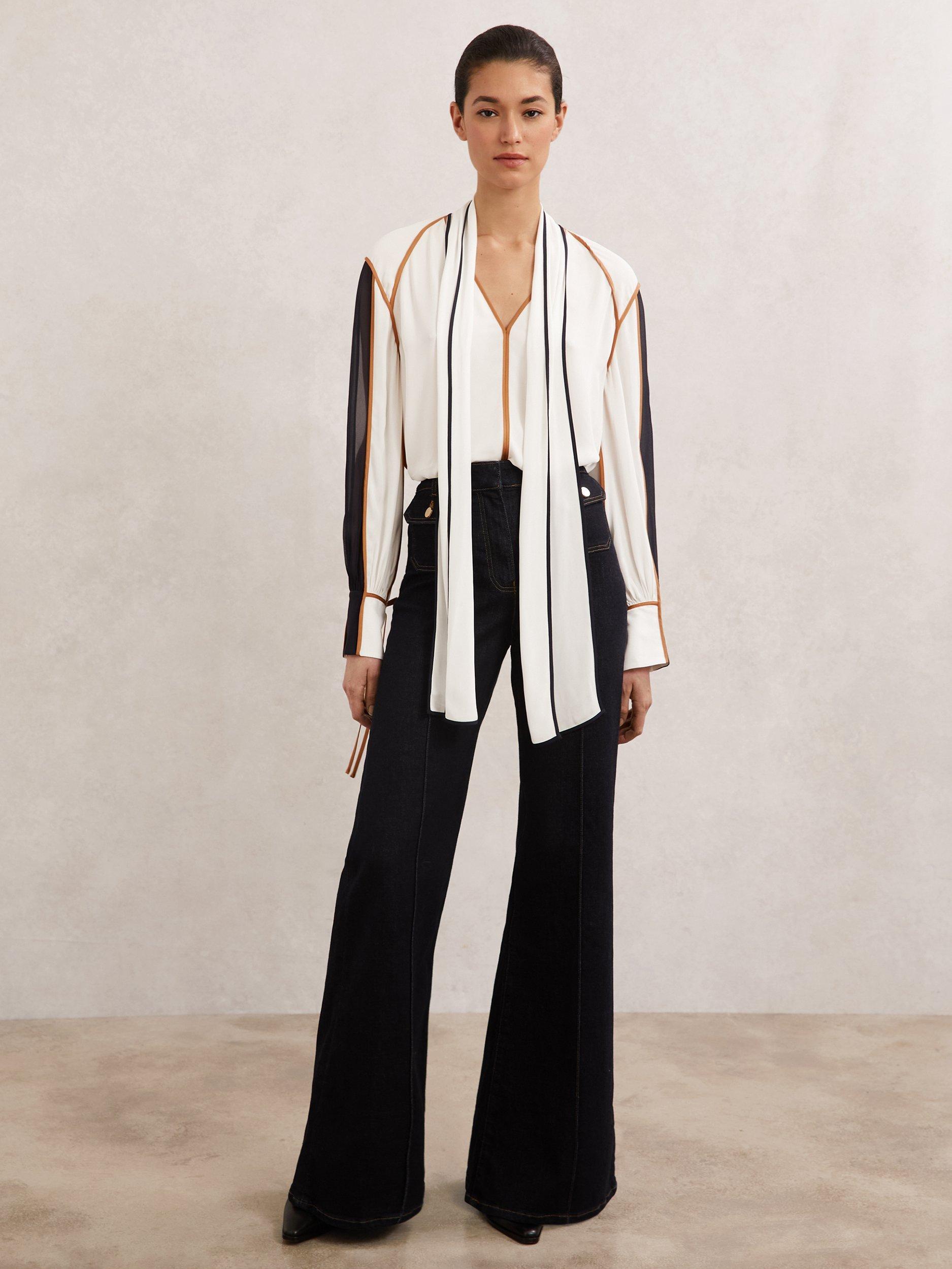 Product image 1 of 5, which shows Reiss Lulu Colour Contrast Top, Ivory, 6