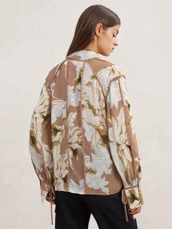 Reiss Maggie Floral Tie Neck Top, Pink/Ivory - view 2, Pink/Ivory