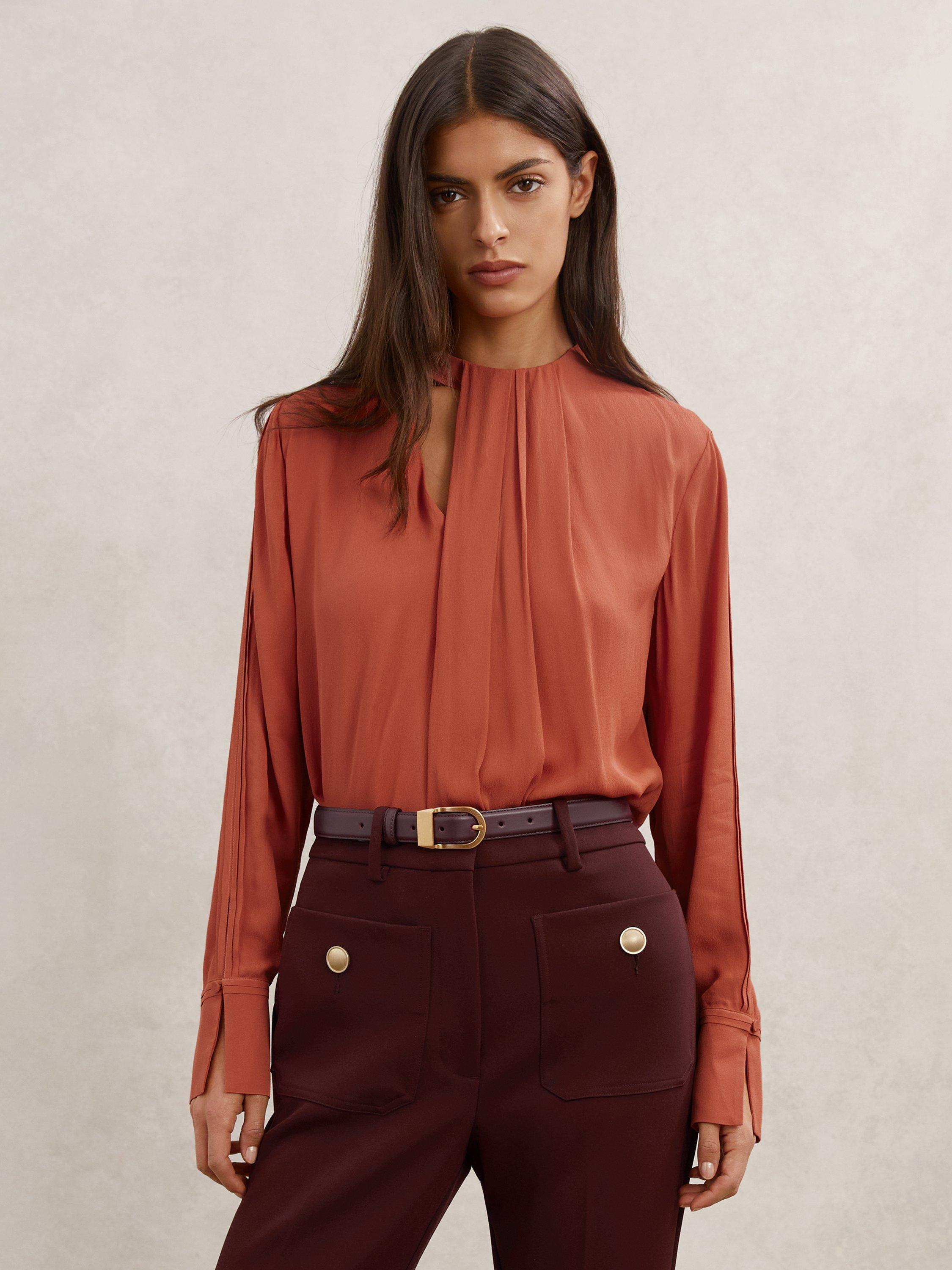 Product image 1 of 5, which shows Reiss Marta Drape Detail Top, Copper, 6