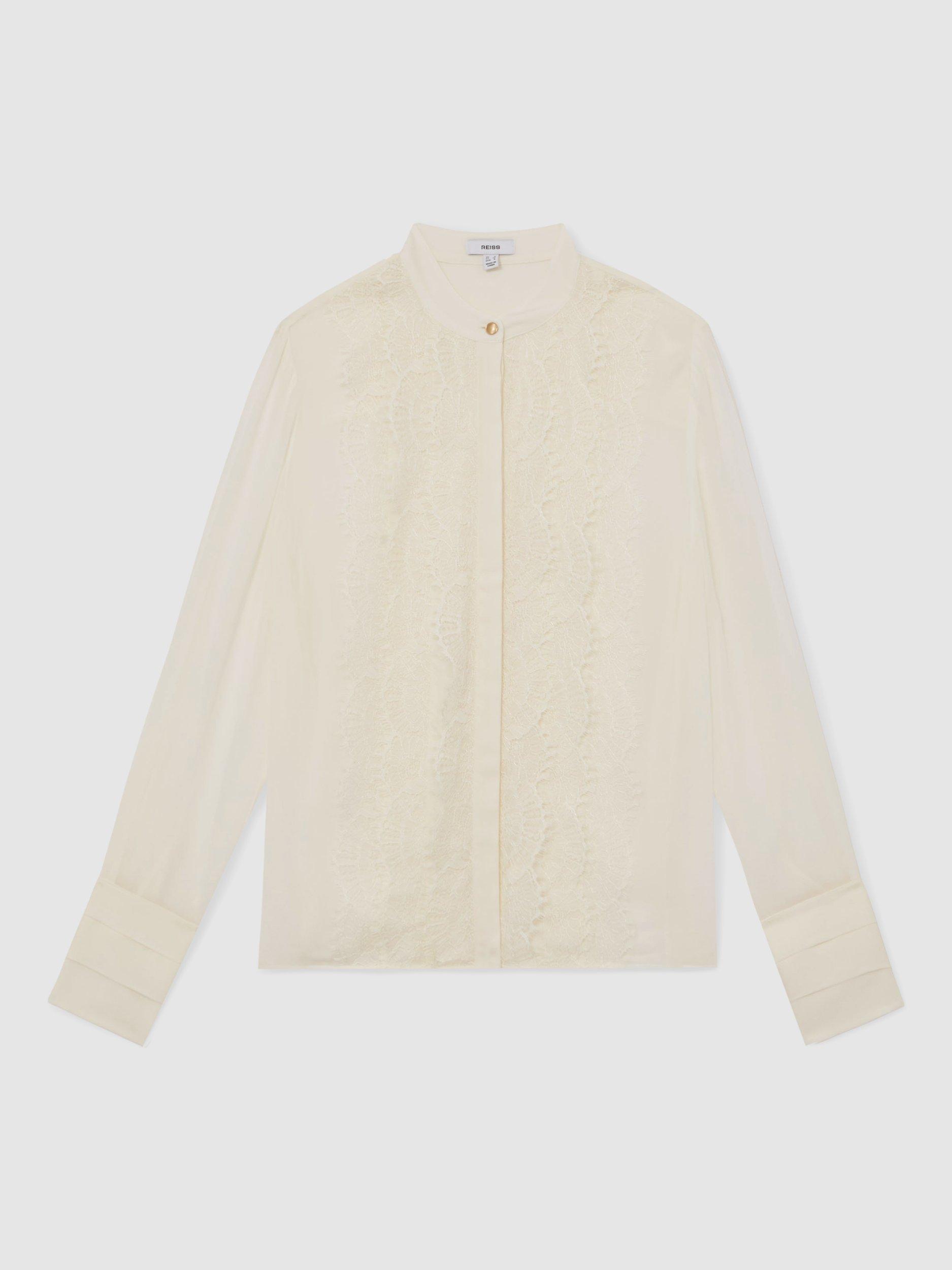 Product image 3 of 5, which shows Reiss Miranda Sheer Blouse, Cream, 6