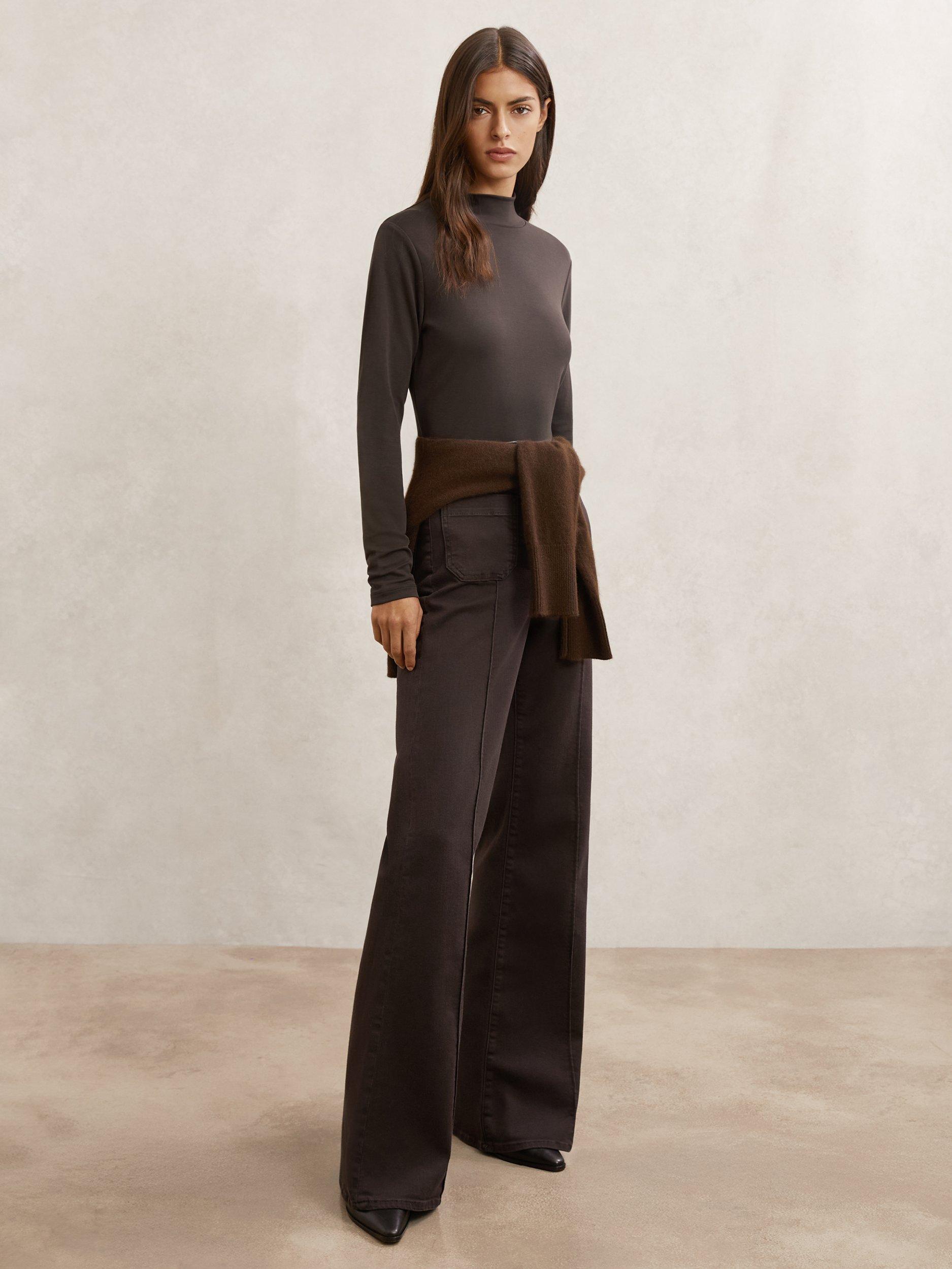 Product image 4 of 5, which shows Reiss Molly High Neck Top, Chocolate Brown, XS