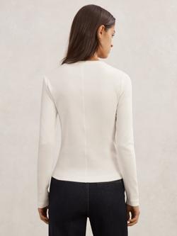 Reiss Rina Ribbed Henley Top, White - view 2, White