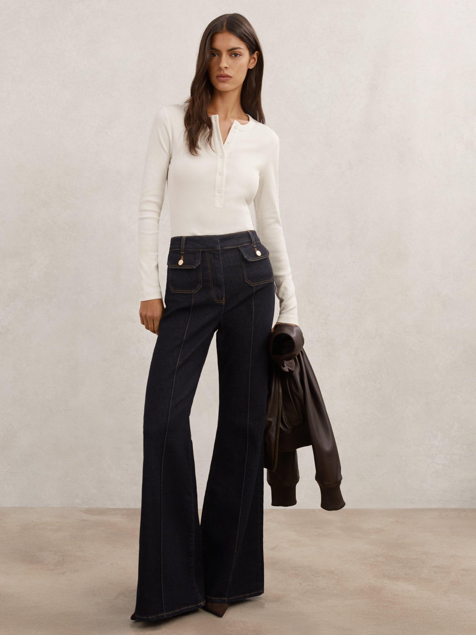 Product image 4 of 5, which shows Reiss Rina Ribbed Henley Top, White, XS