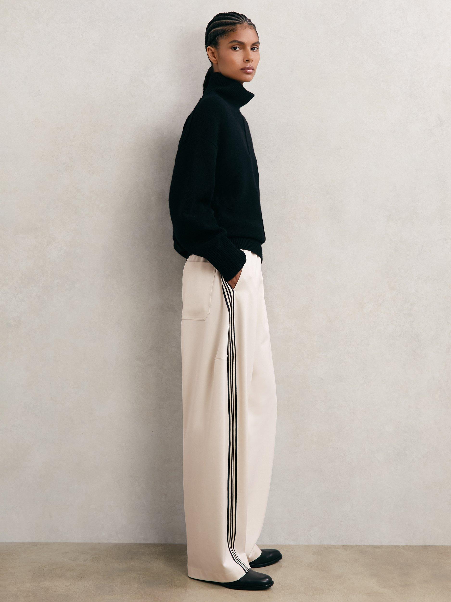 Product image 3 of 5, which shows Reiss Elle Side Stripe Trousers, Cream, 6R