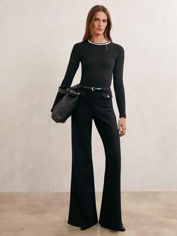 Reiss Tilly Contrast Collar Ribbed Top, Black/White, Black/White