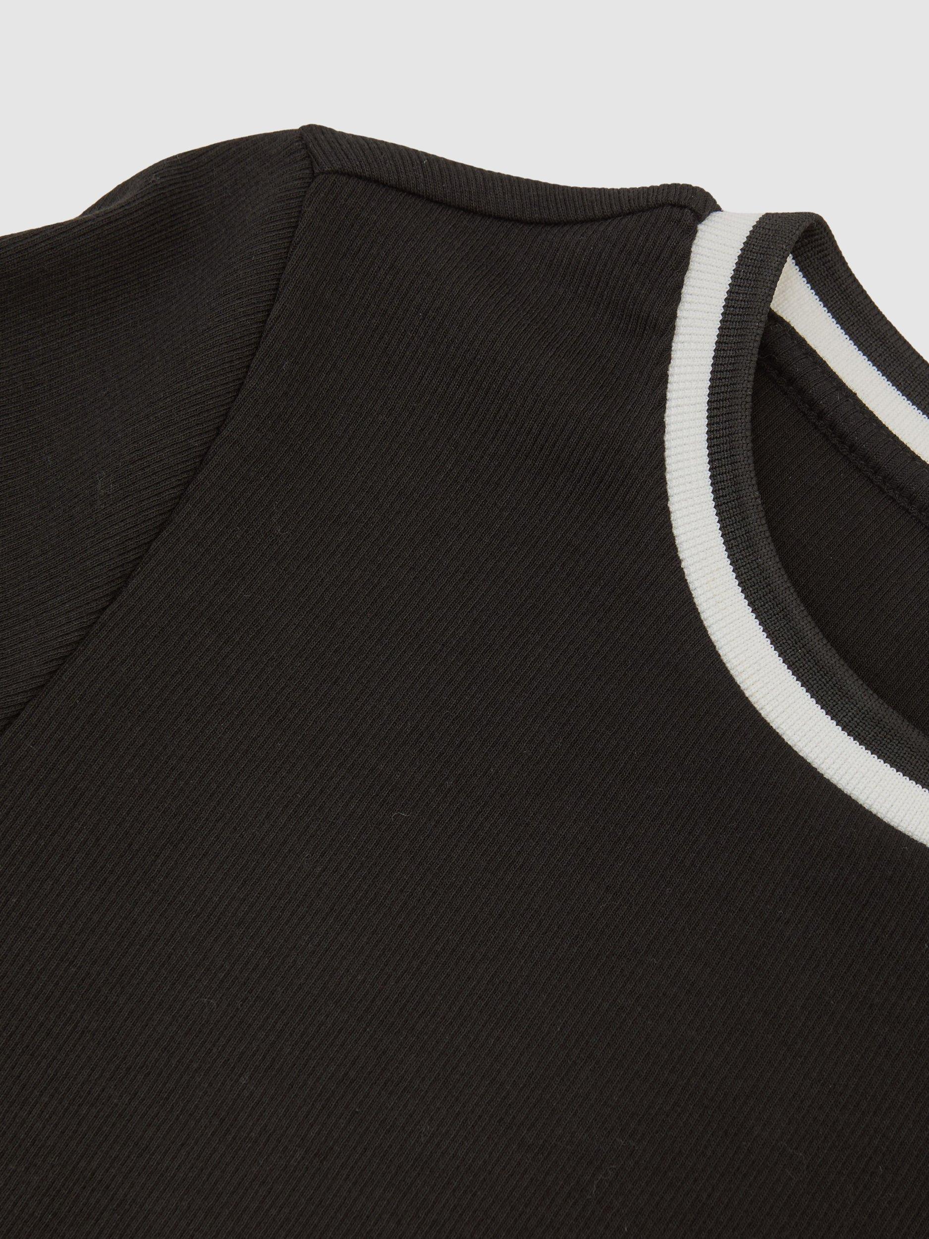 Product image 2 of 5, which shows Reiss Tilly Contrast Collar Ribbed Top, Black/White, XS