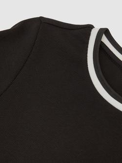 Reiss Tilly Contrast Collar Ribbed Top, Black/White - view 2, Black/White