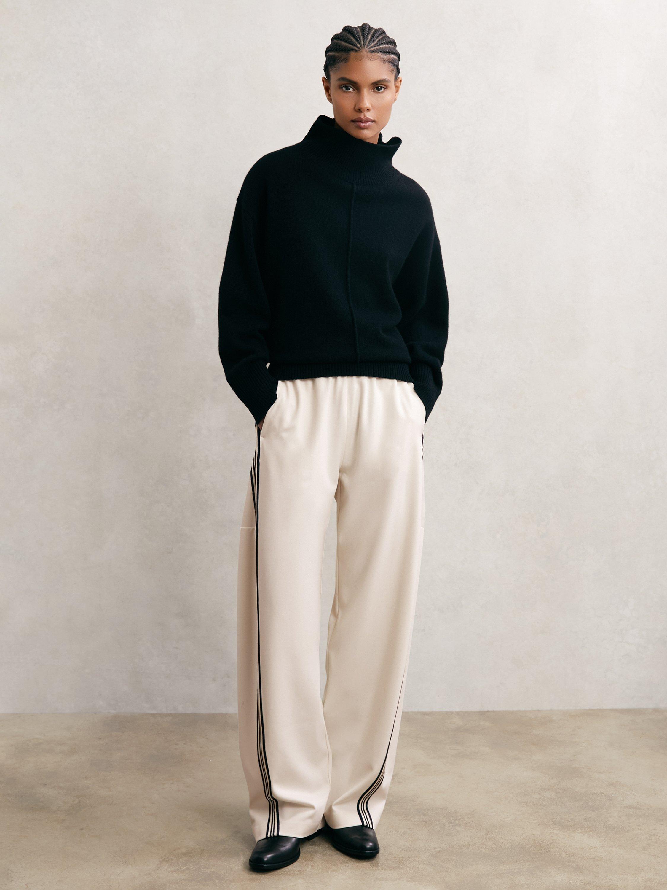 Product image 1 of 5, which shows Reiss Petite Elle Side Stripe Trousers, Cream, 6Pt