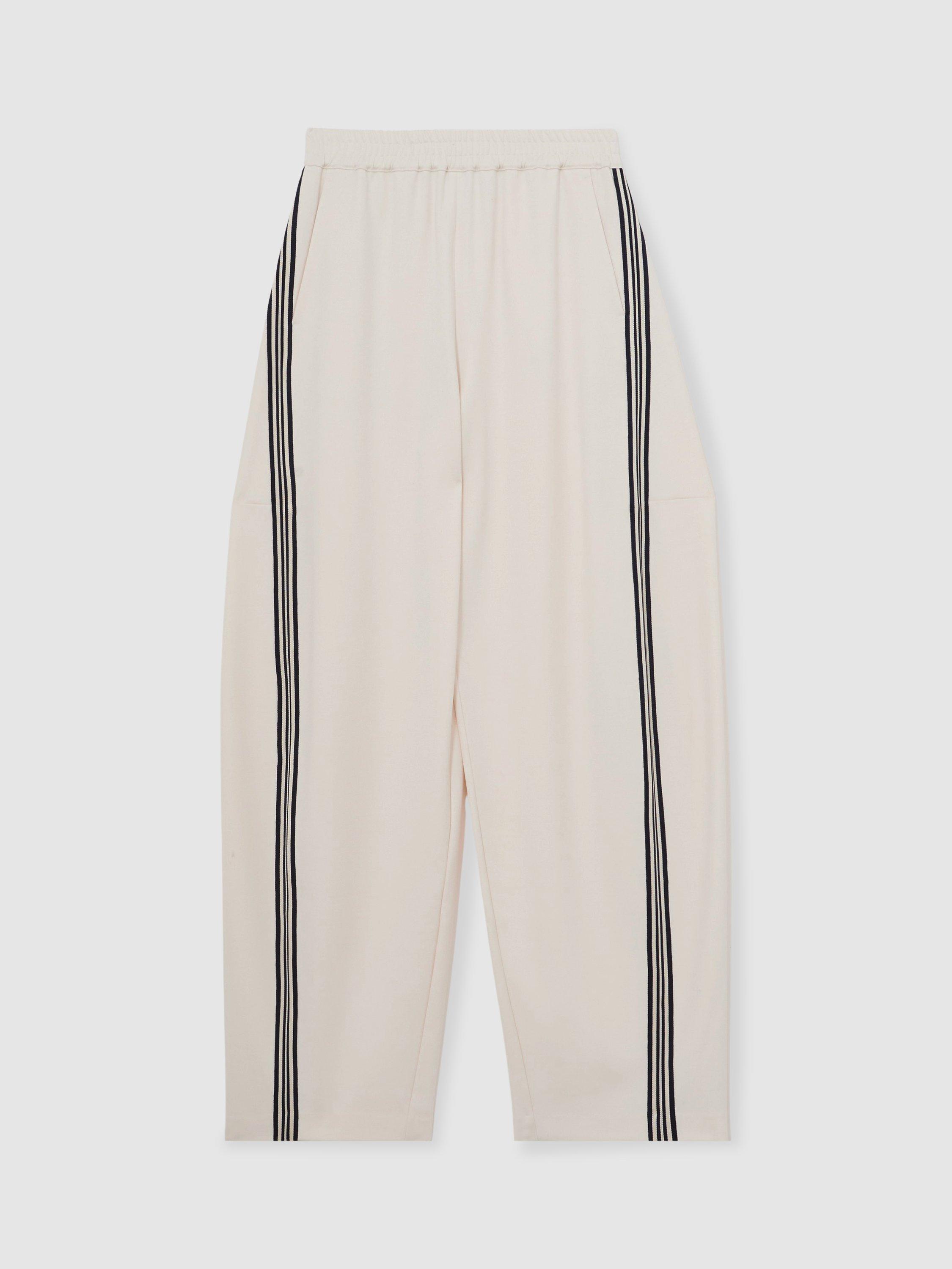 Product image 3 of 5, which shows Reiss Petite Elle Side Stripe Trousers, Cream, 6Pt