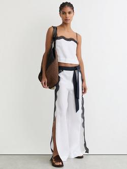 Reiss Farah Wavy Stripe Pure Linen Trousers, Ivory/Navy, Ivory/Navy